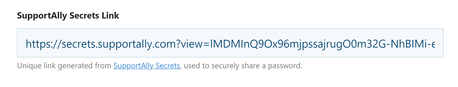 SupportAlly secret link field