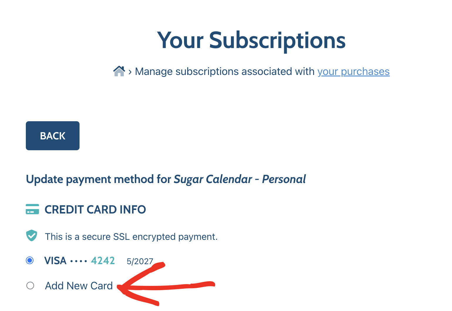 Add new card option