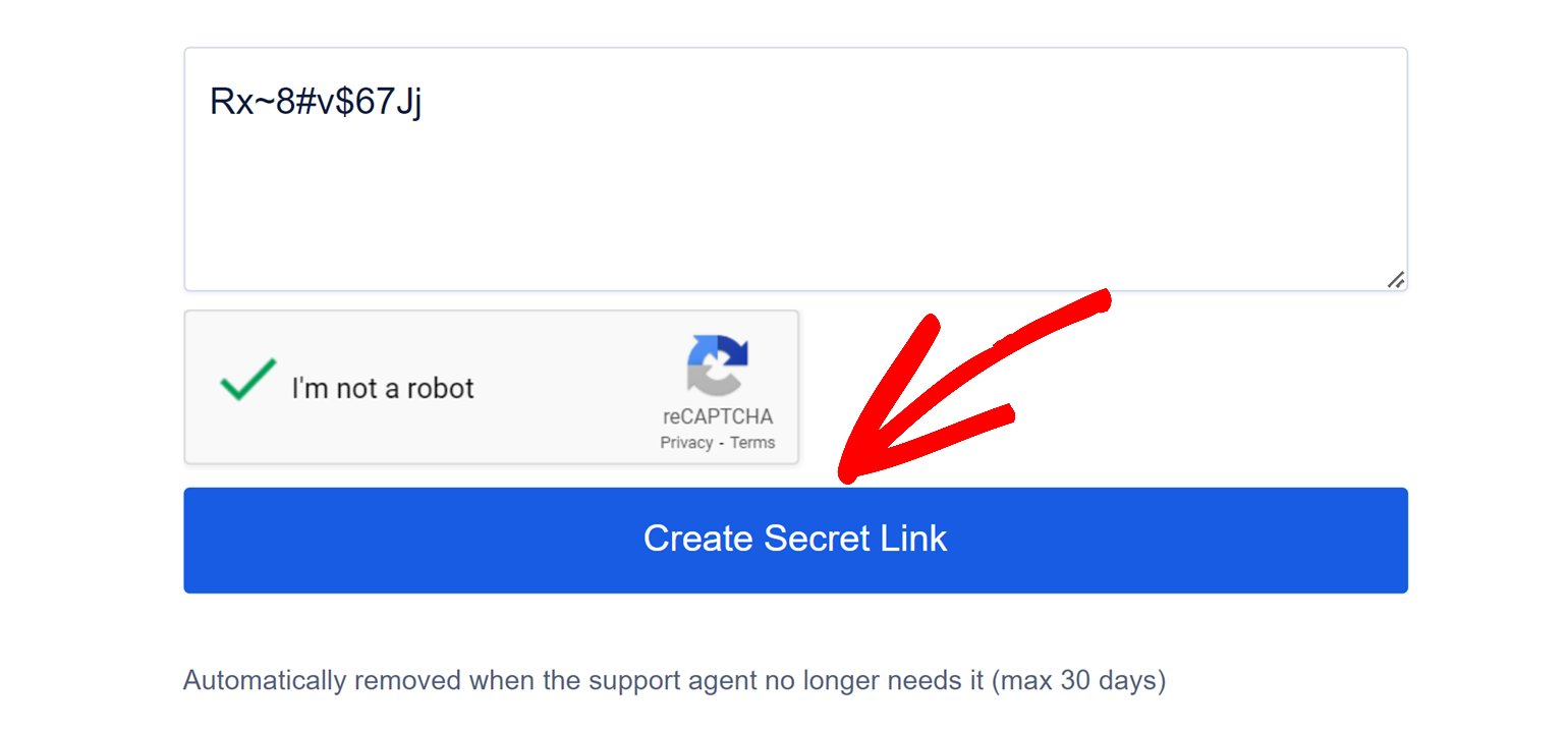 Create secret link button