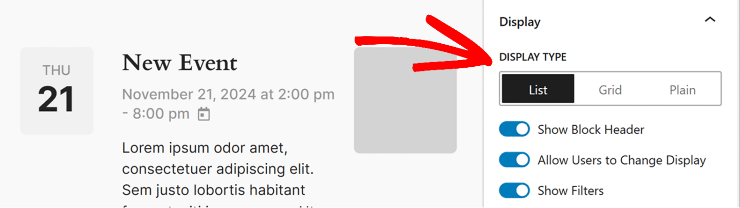 Displaying Event Lists
