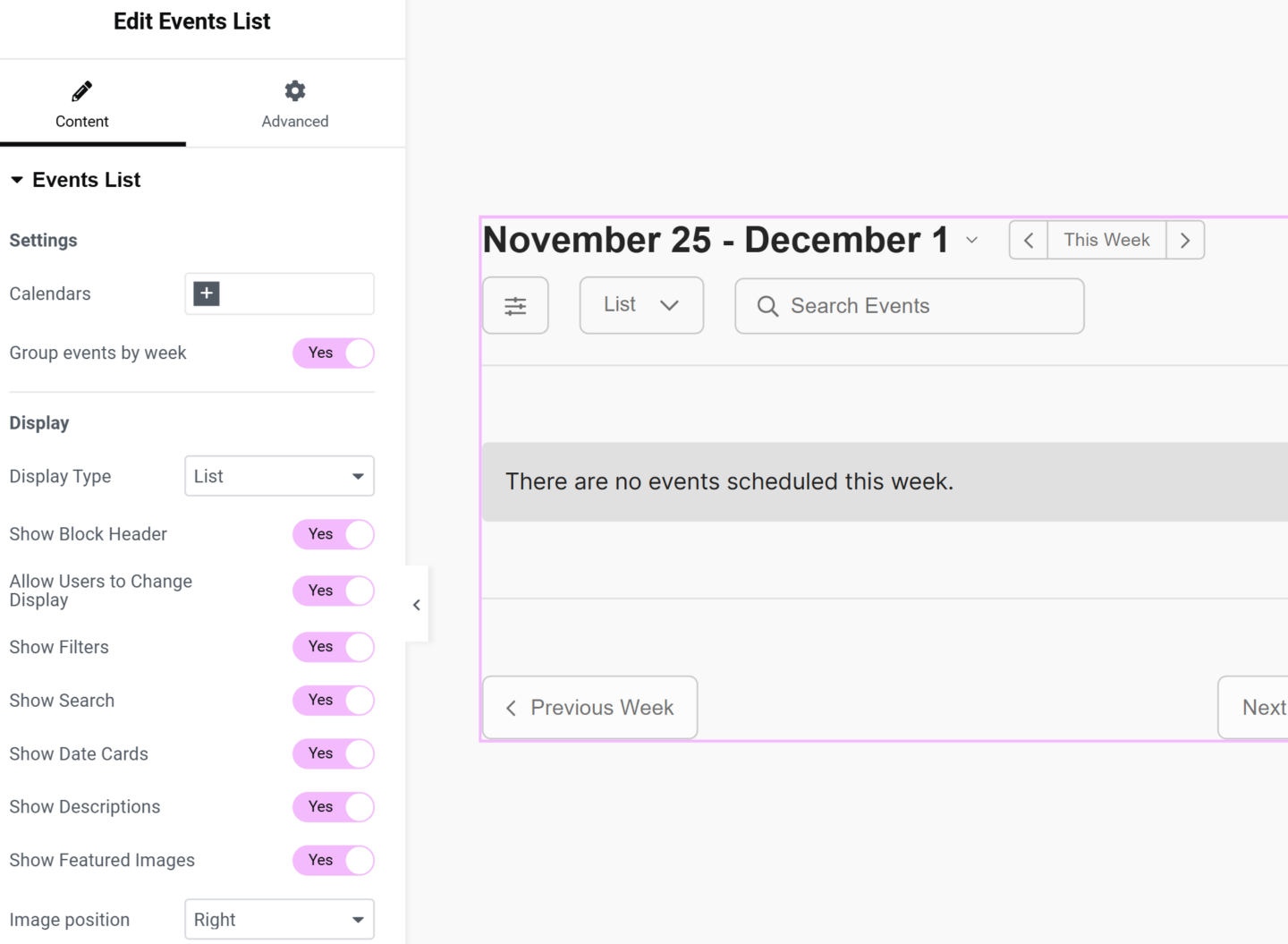 Displaying Event Lists