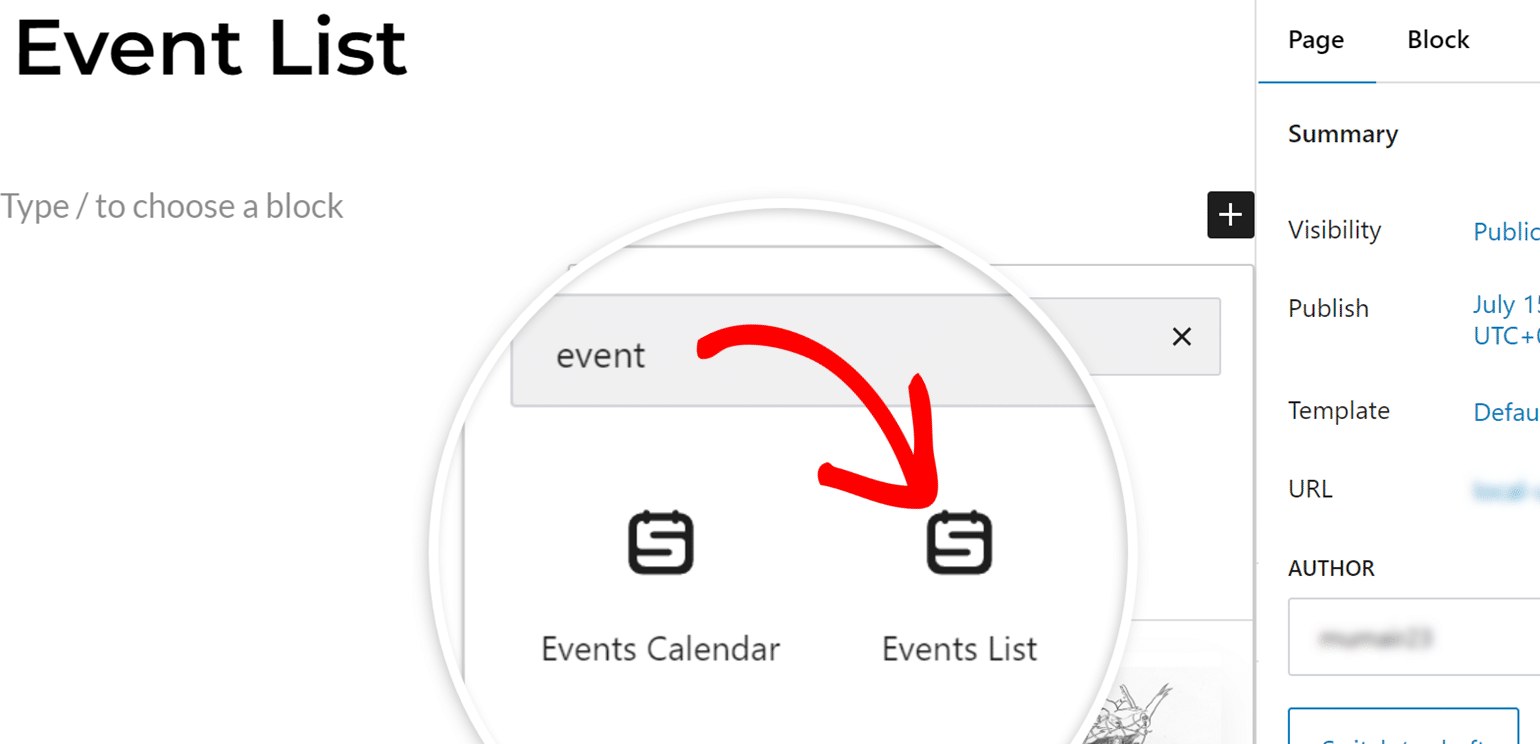 Add new Events List block