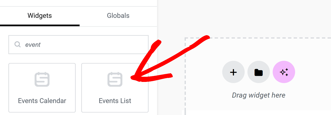 Elementor's Event Lists widget