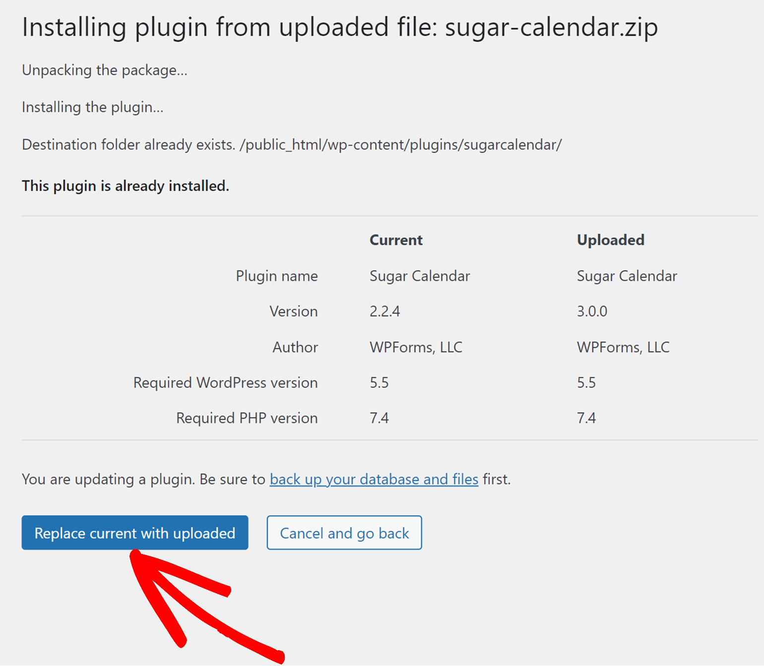 Manually updating WPForms and replacing the old version of the plugin with the new upload