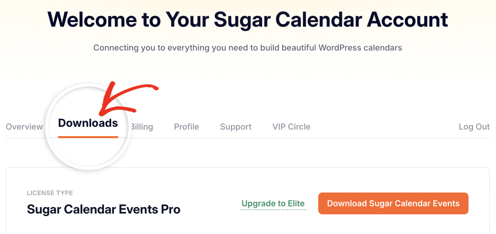 Viewing downloads in Sugar Calendar account dashboard