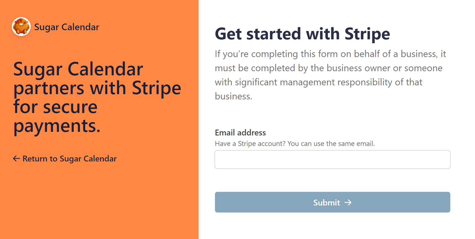 Connect Sugar Calendar with Stripe screen