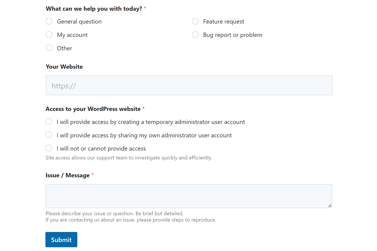 Sugar Calendar support form