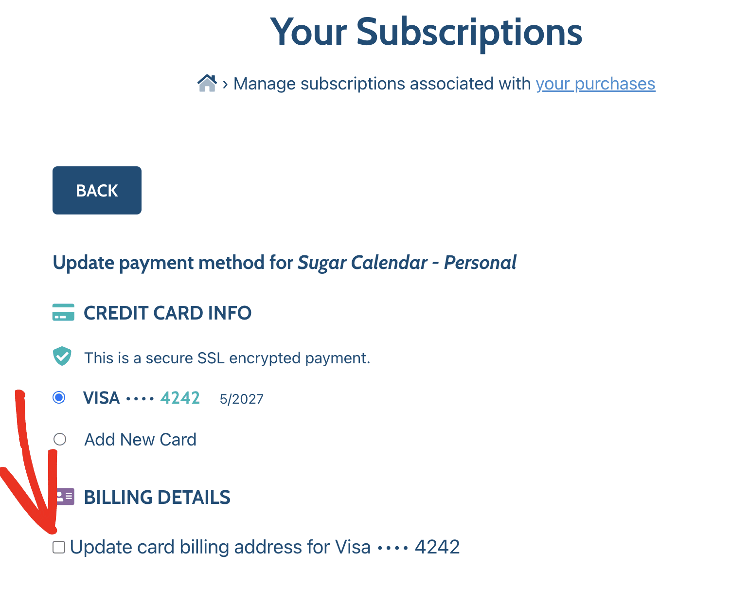 Update card billing address