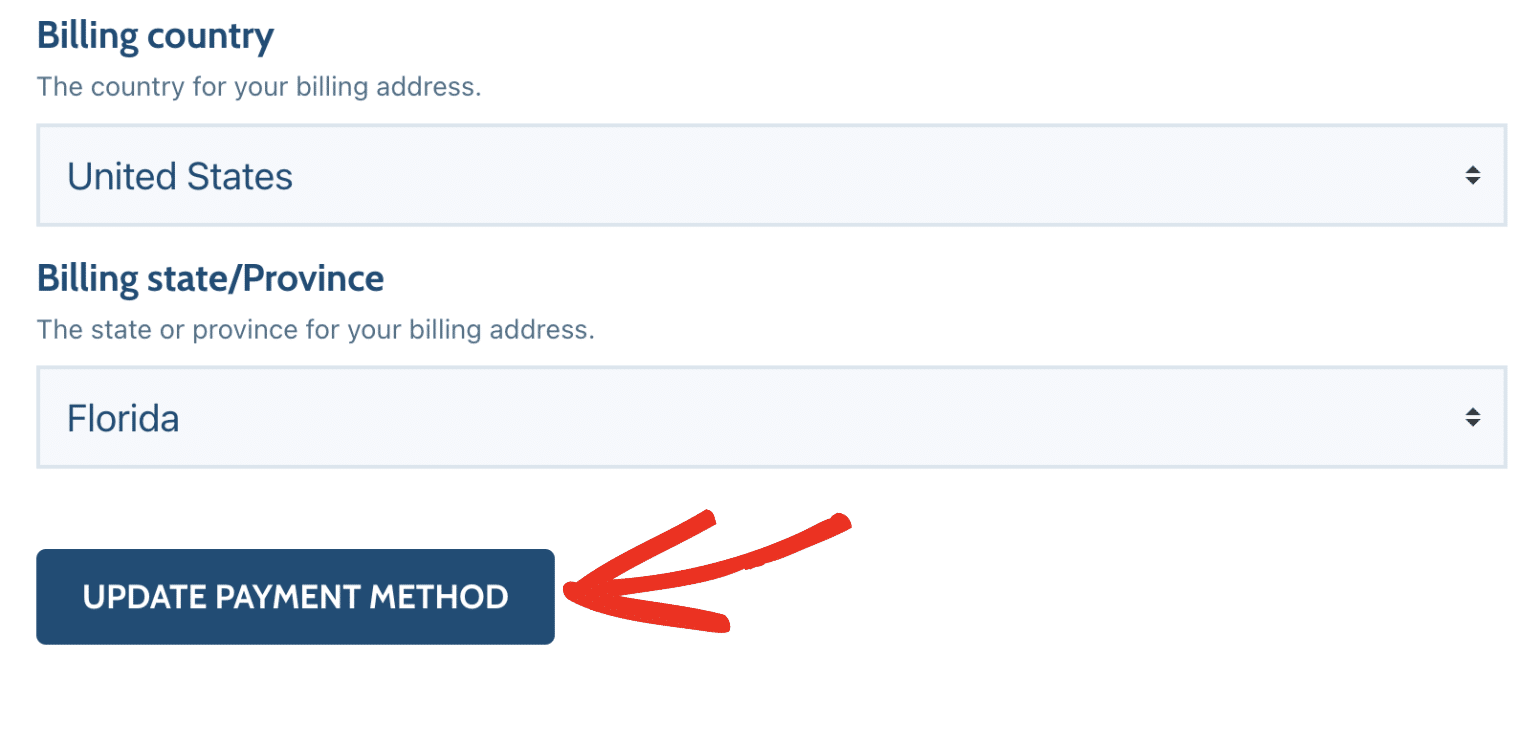 Update payment method button