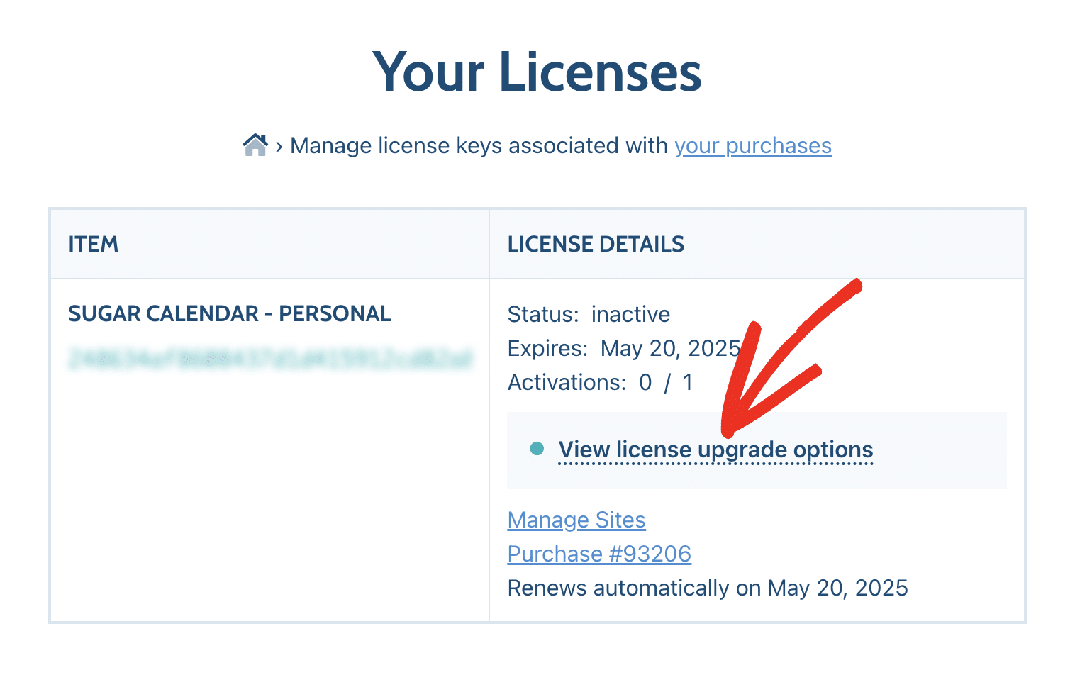 View licenses and upgrade options