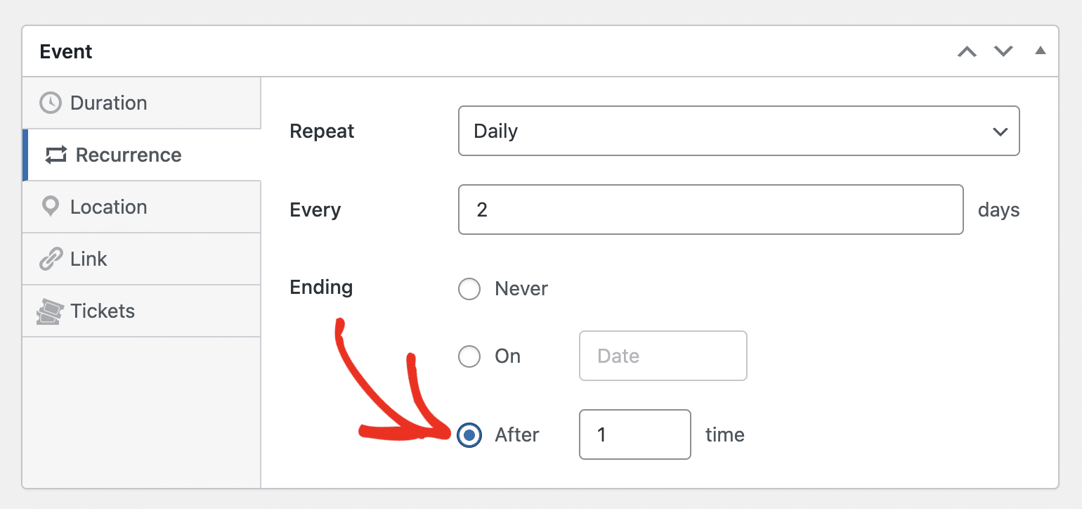 Configuring event ending period