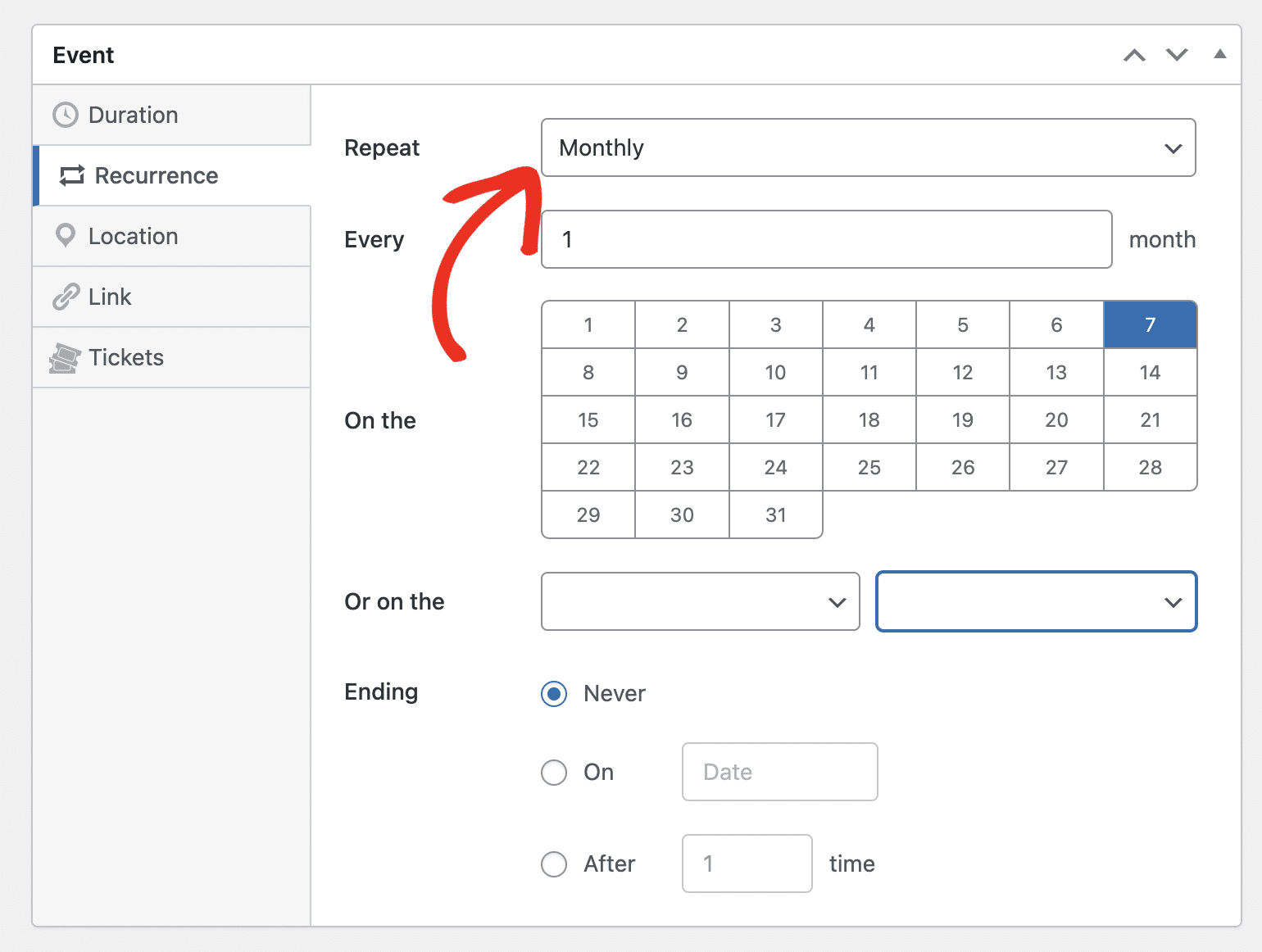 Monthly repeat option