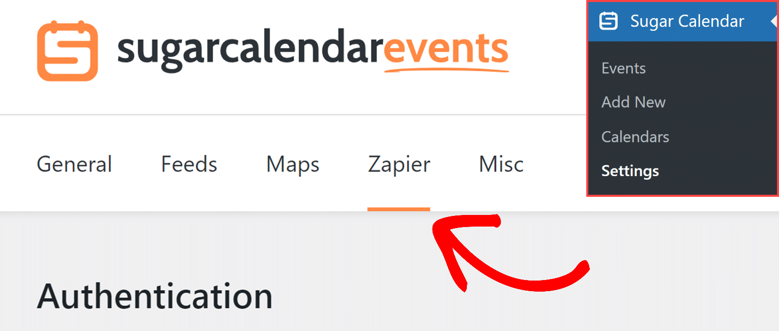 Go to Sugar Calendar settings and click Zapier tab