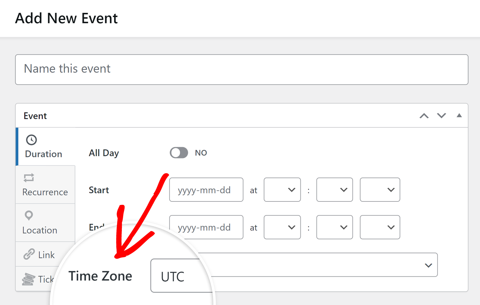 Time zone dropdown