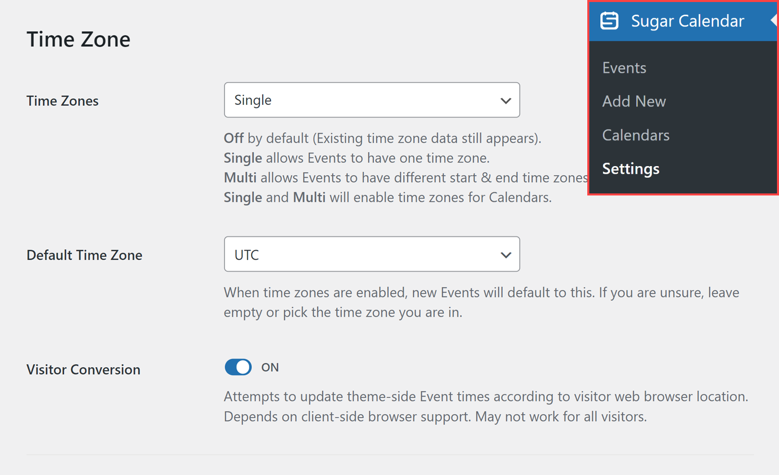 Time zone settings