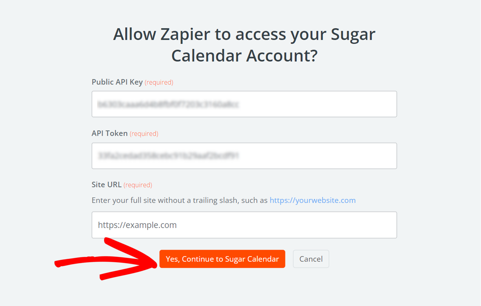 Click Continue to Sugar Calendar button