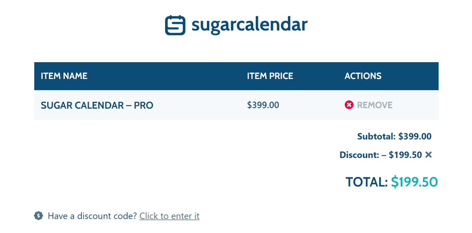 Sugar Calendar checkout page