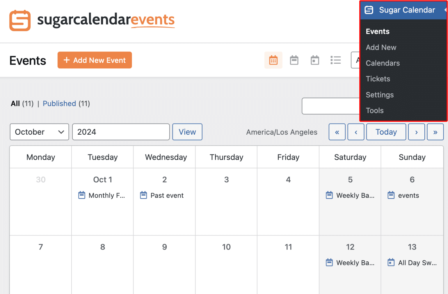 Sugar Calendar events