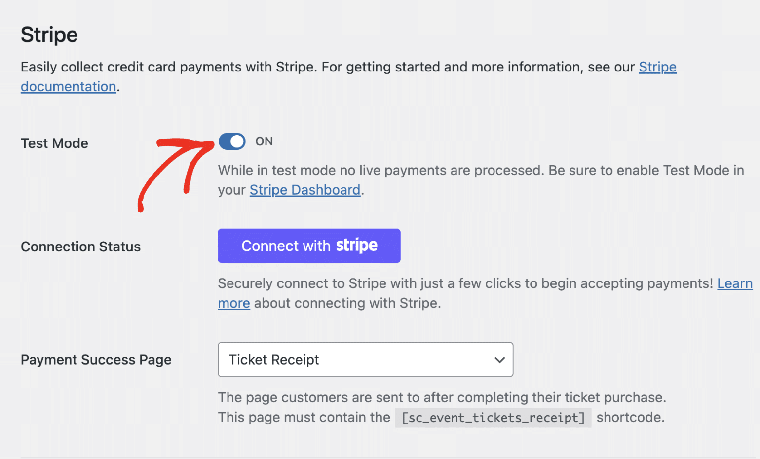 Enable Stripe test mode