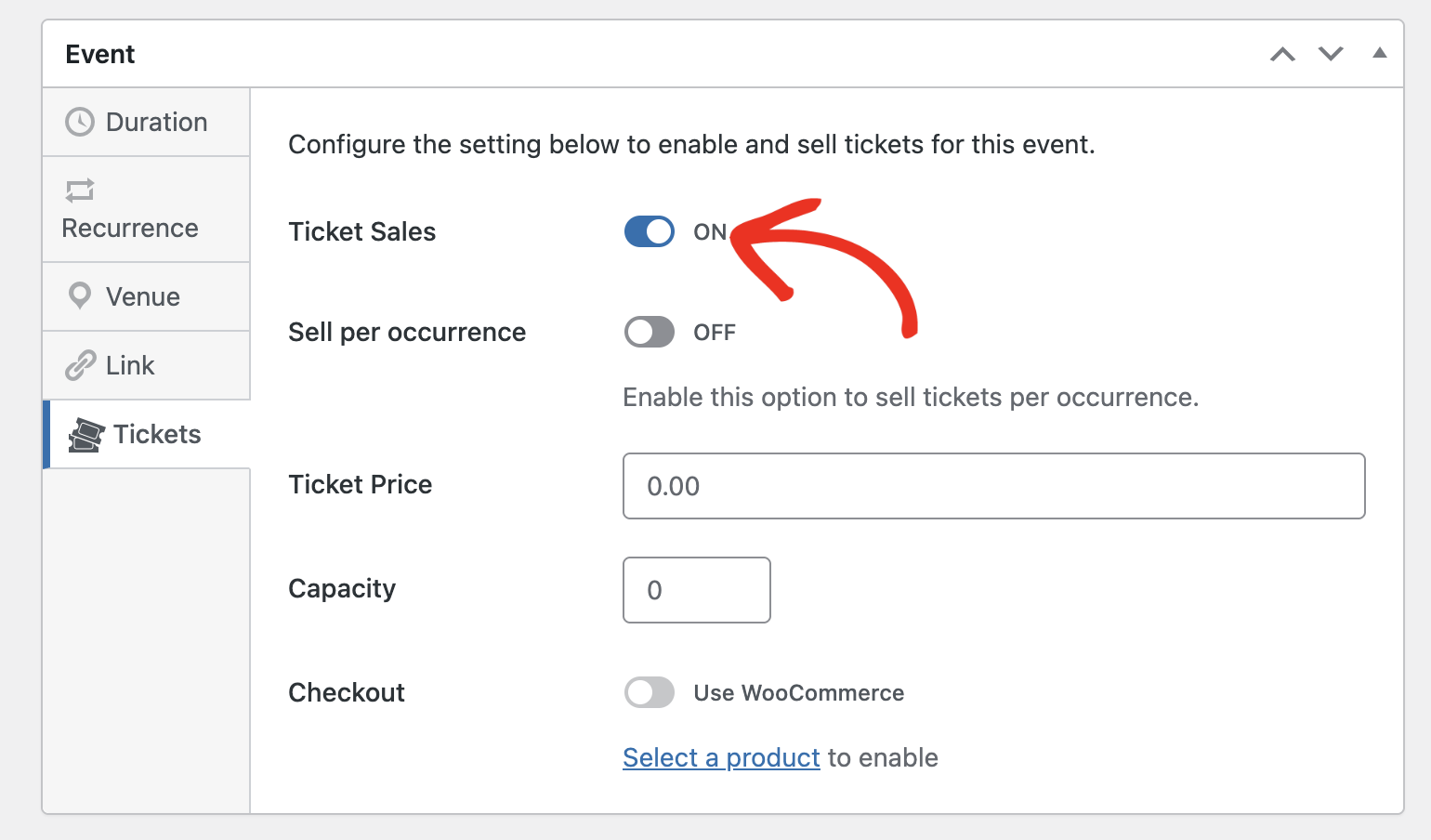 Event ticketing option