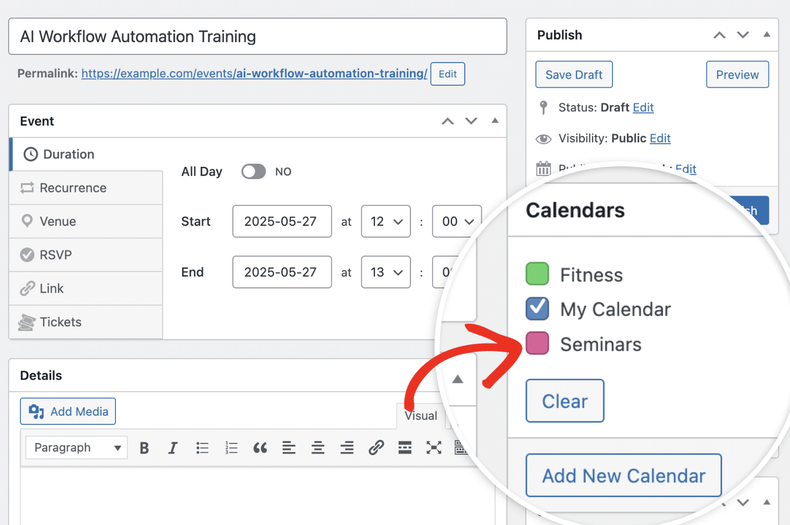 Adding event to a calendar
