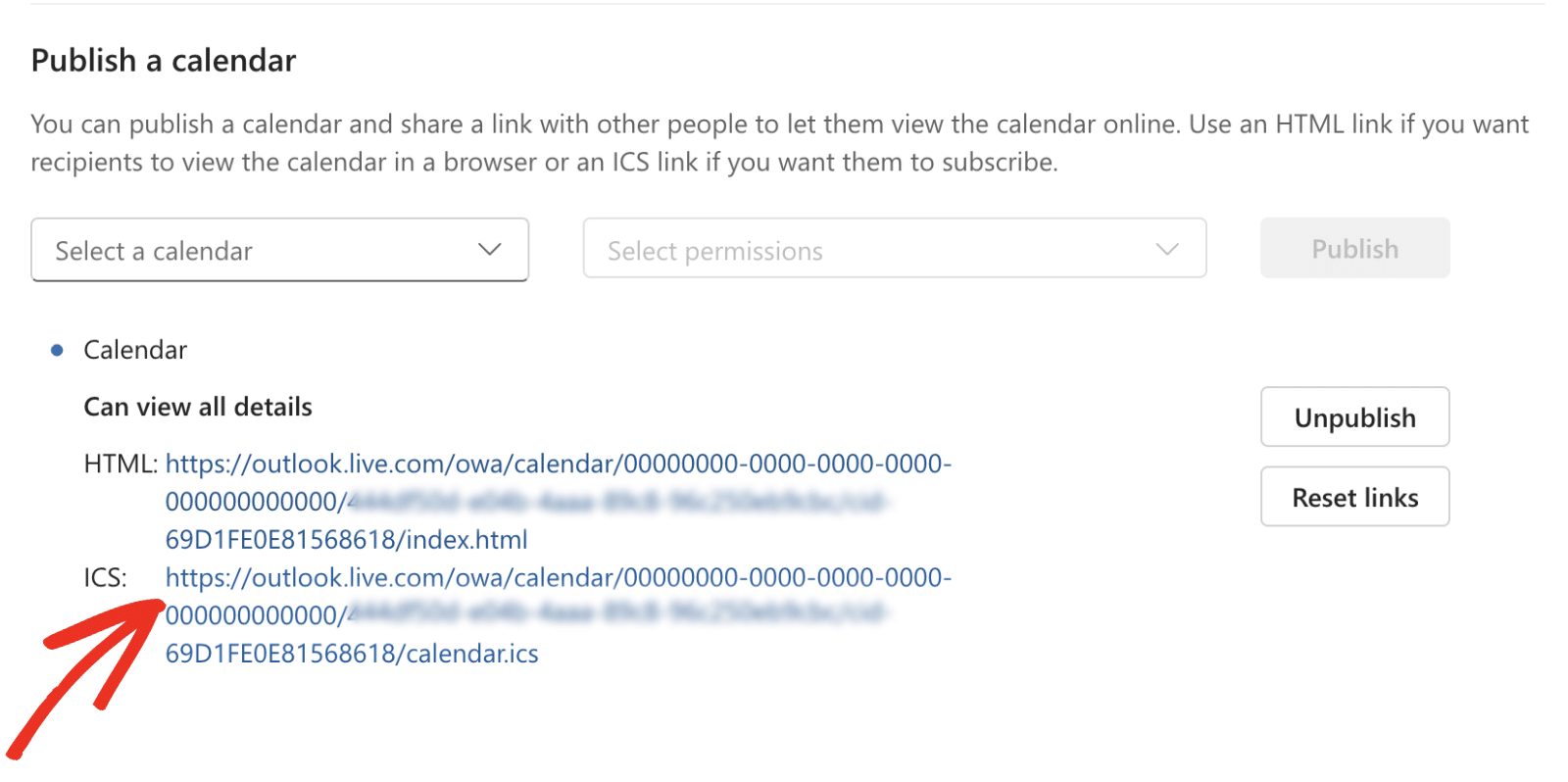 Copy ICS URL