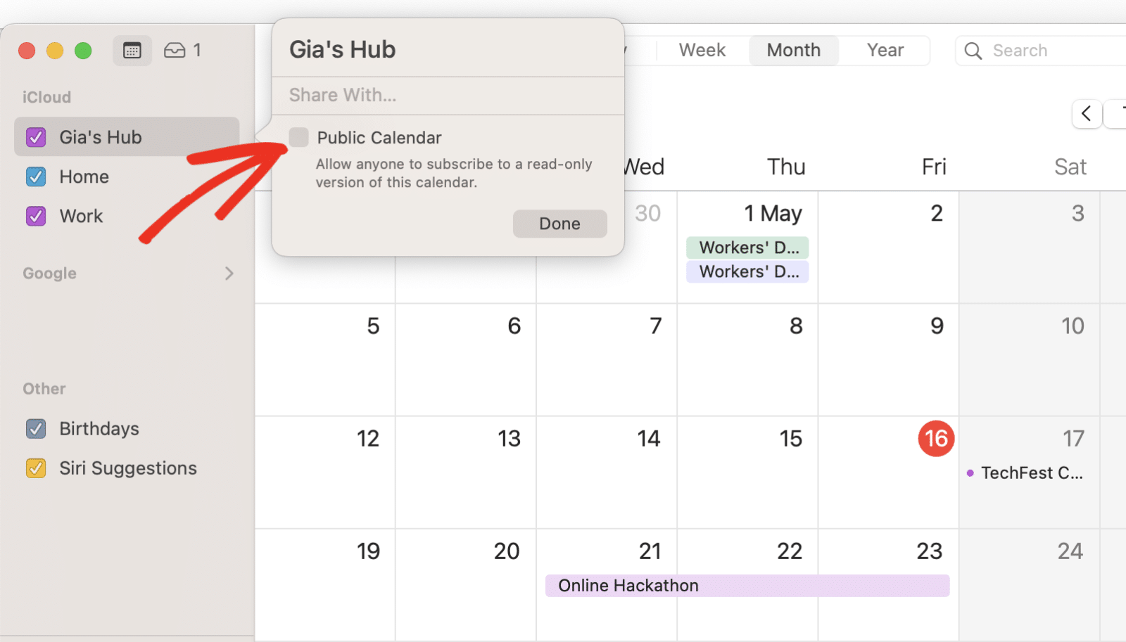 Enable public calendar option