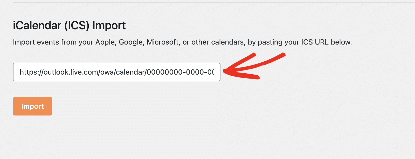 Paste ICS URL in Sugar Calendar
