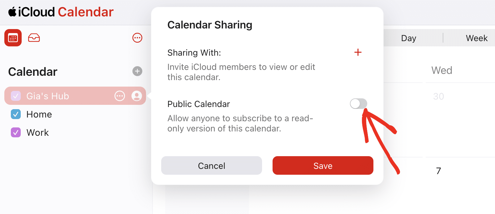 Enable the public calendar option
