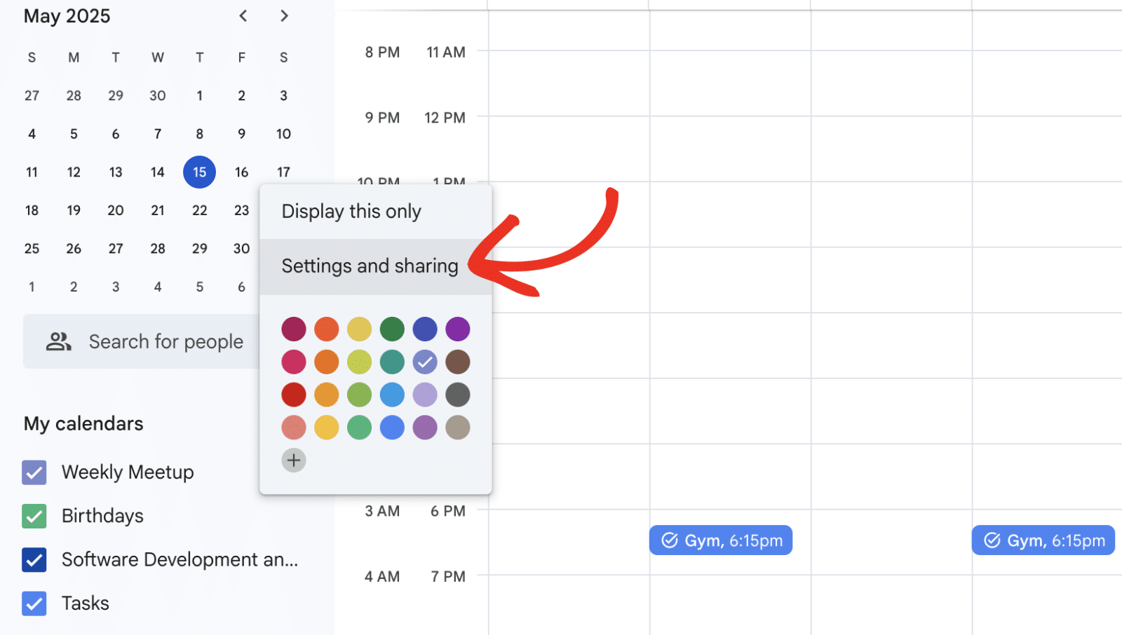 Settings and sharing option