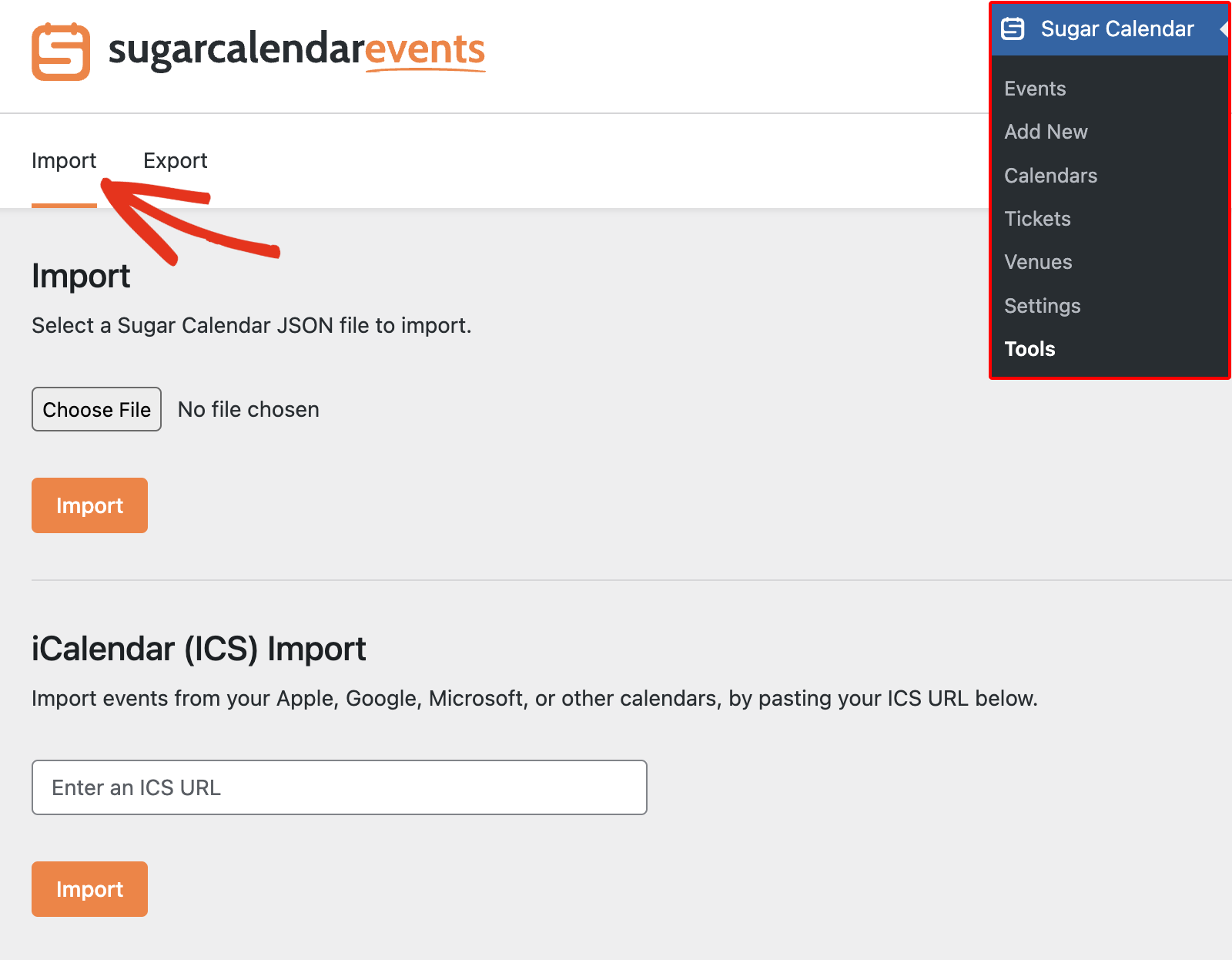 Sugar Calendar settings page