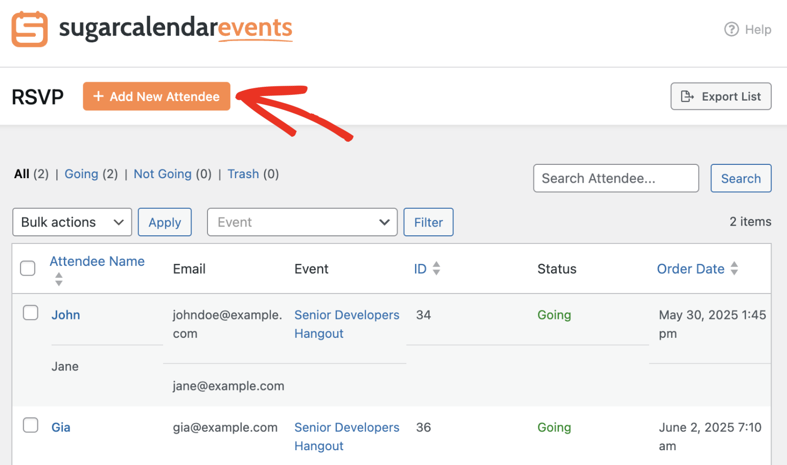 Add new attendee button