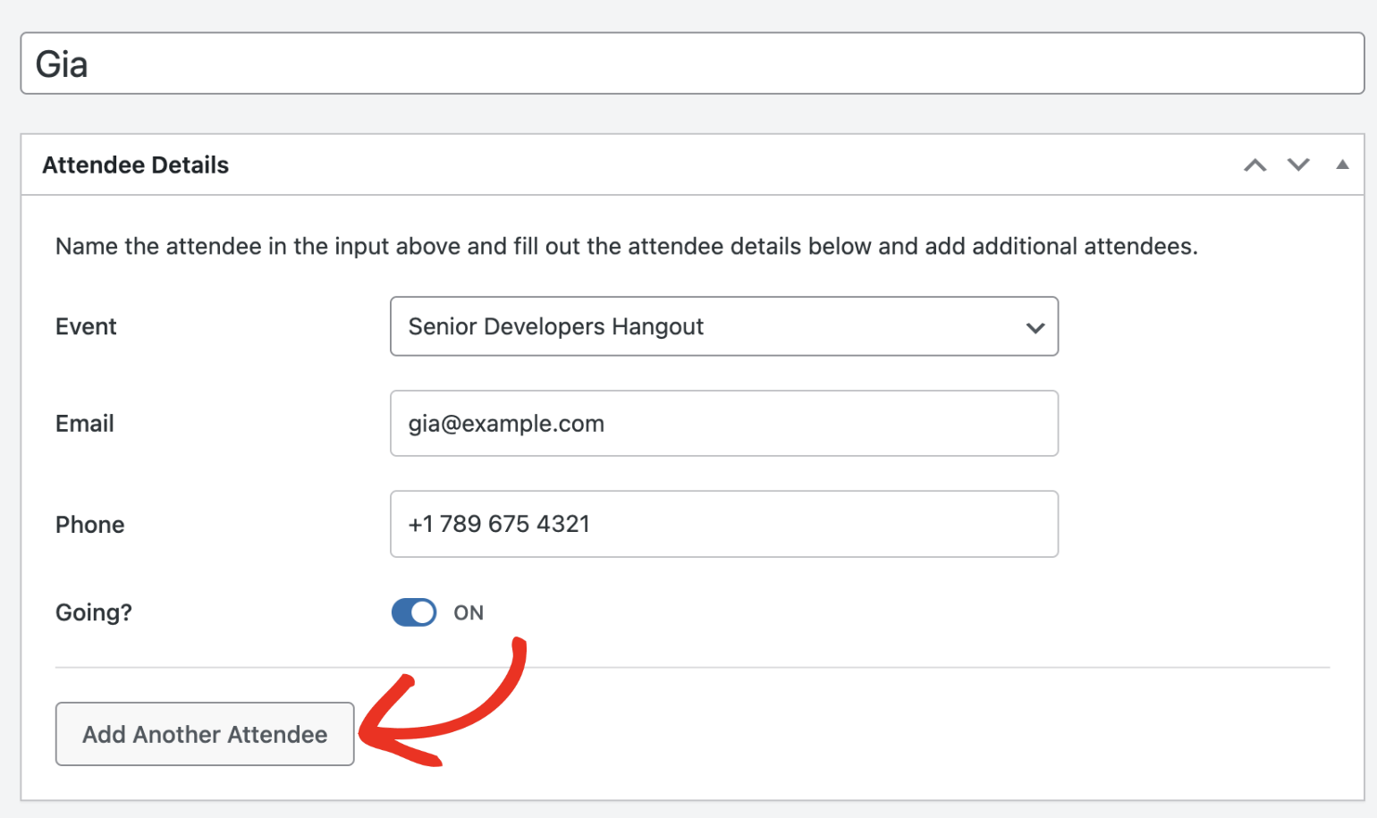 Add another attendee button