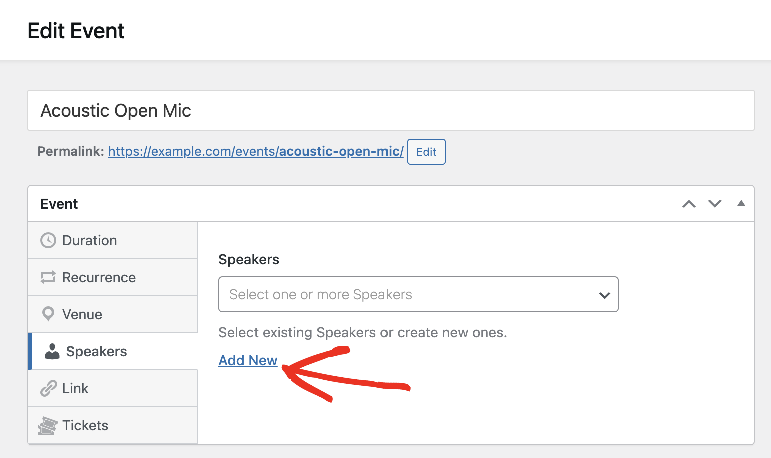 Add new speaker from event
