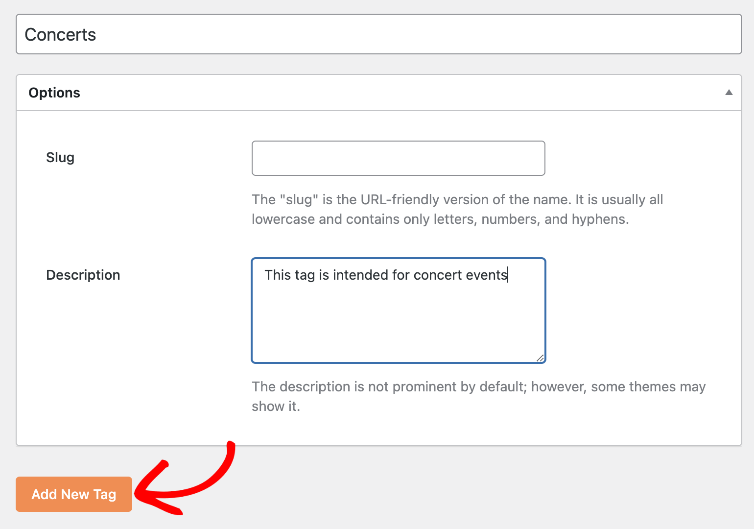 Save tag button