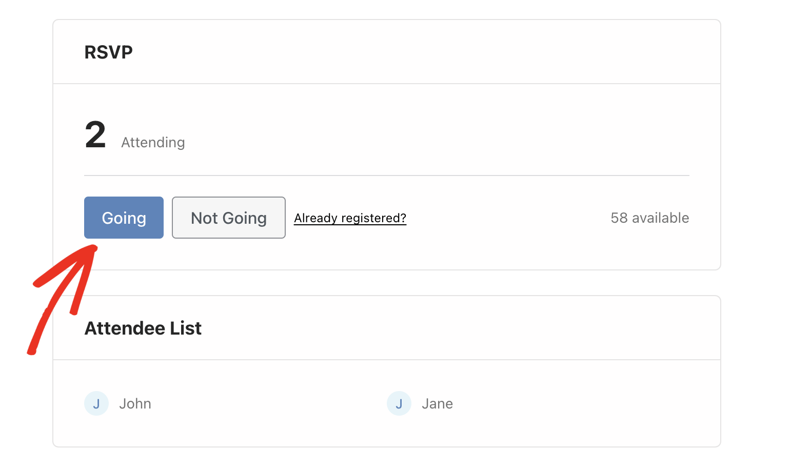 Click Going option in the frontend
