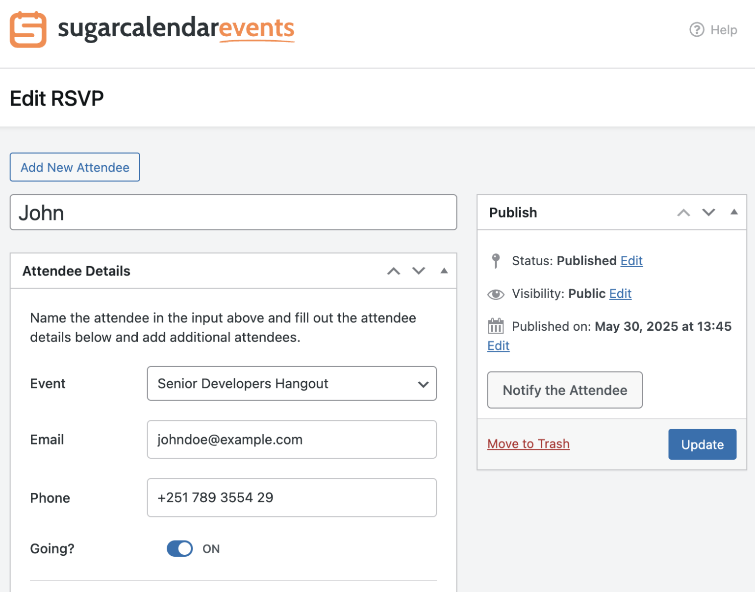 Edit RSVP page