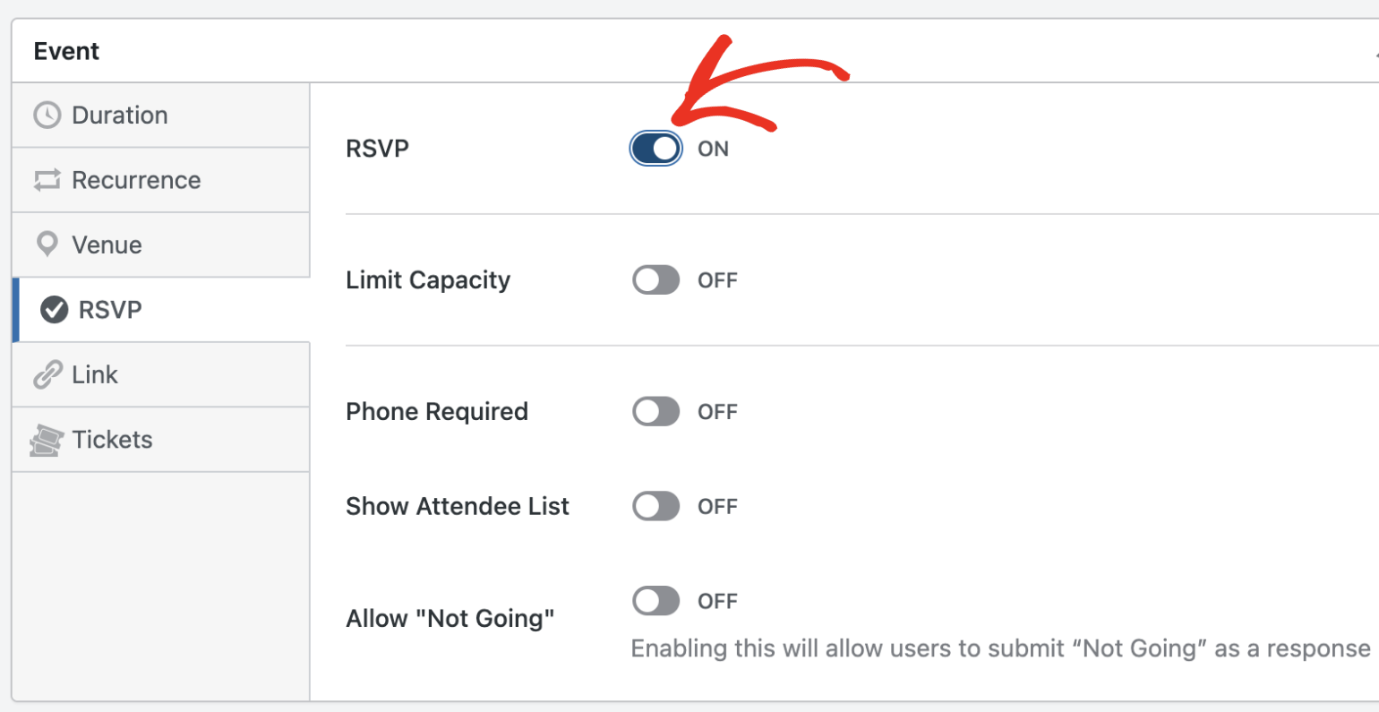 Enable RSVP for events