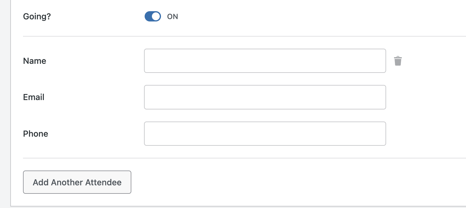 Additional attendee form fields