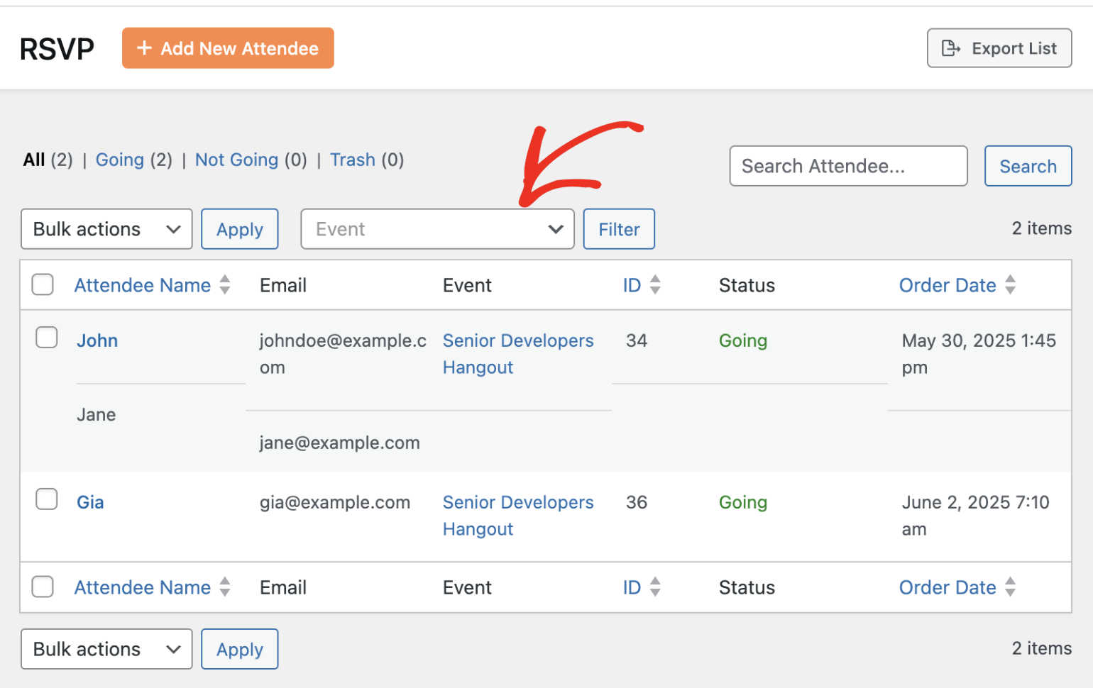 Filter by events