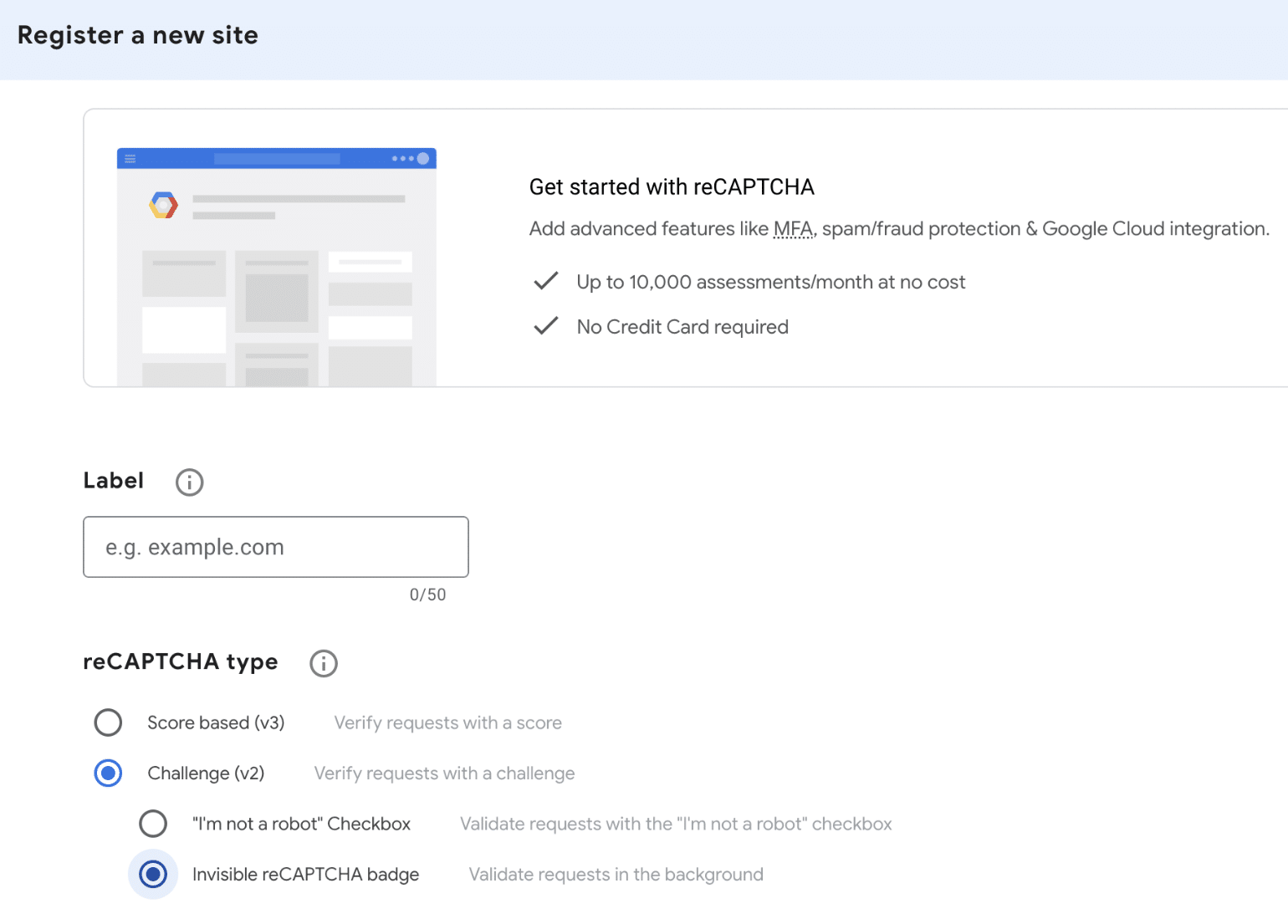 reCAPTCHA registration page