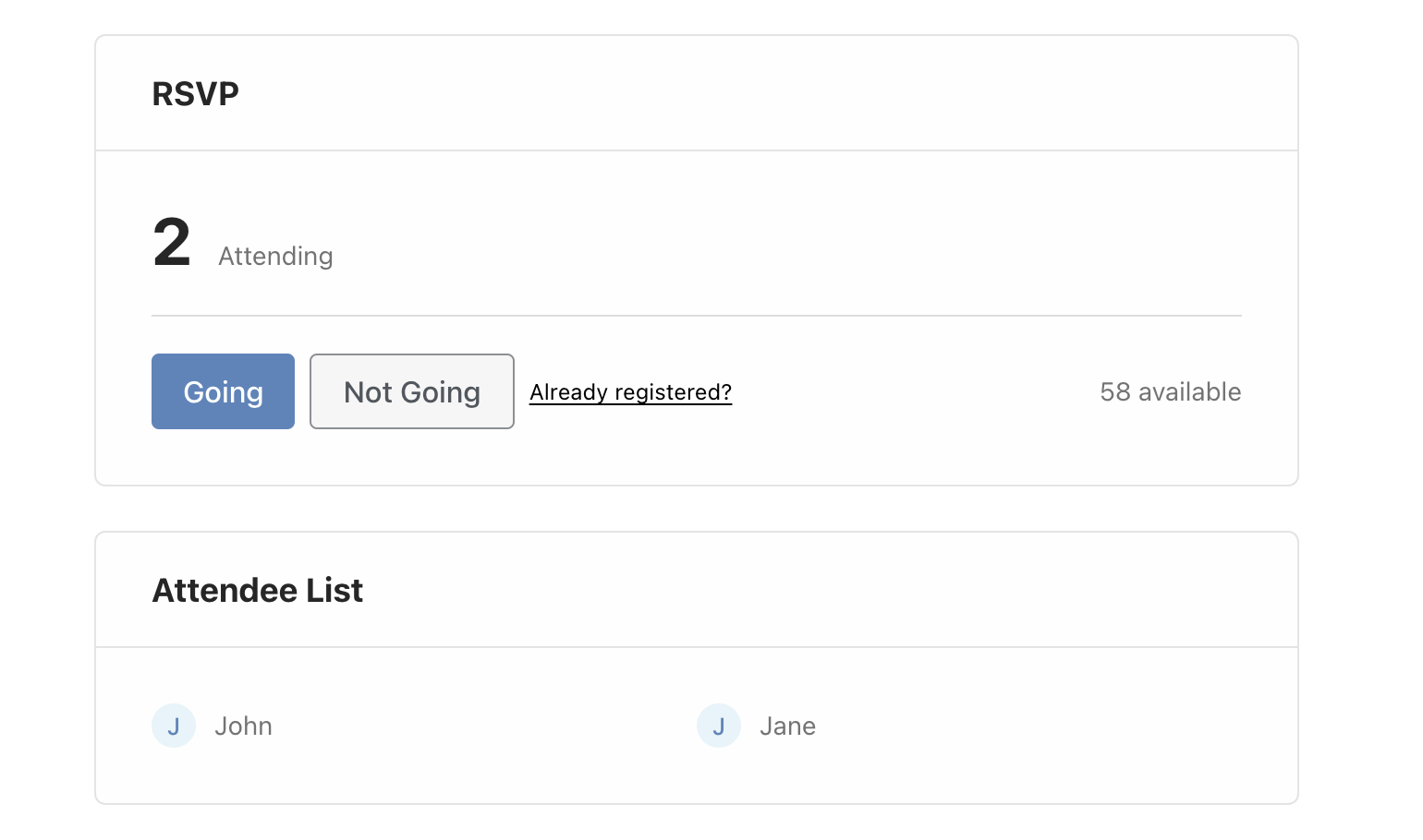 Viewing events with RSVP enabled in the frontend