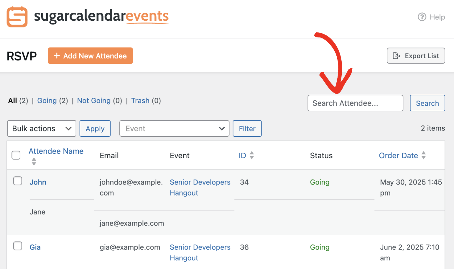 Search RSVP by name