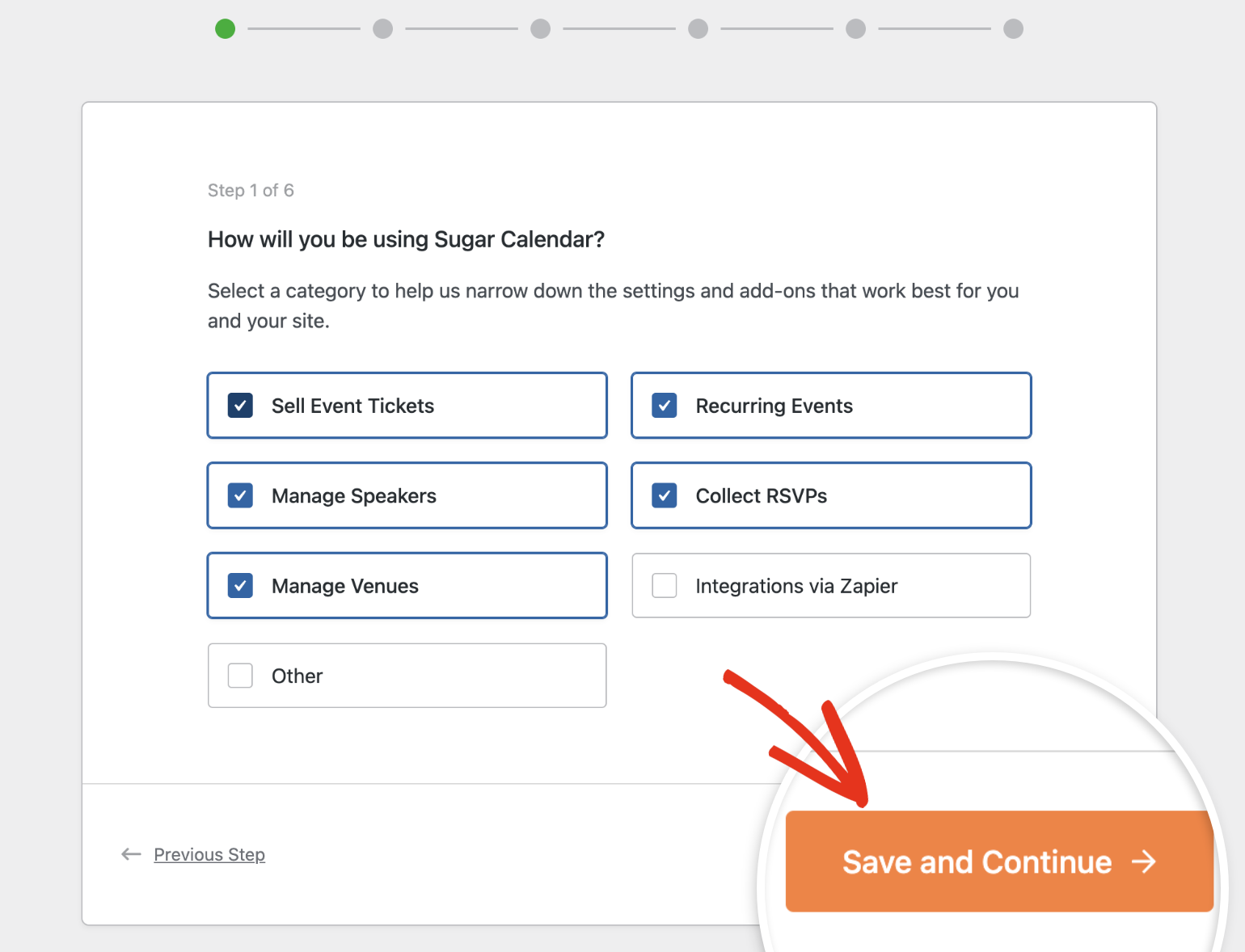 Choose features during setup