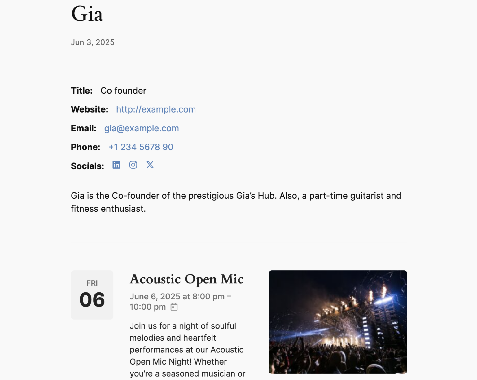 Speaker profile page