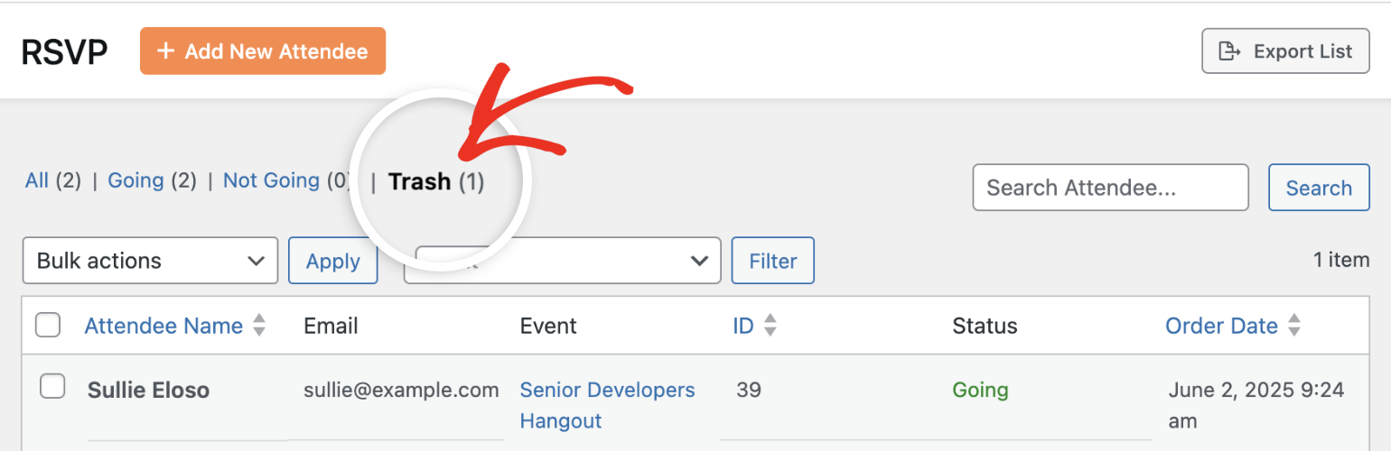 RSVP Trash folder