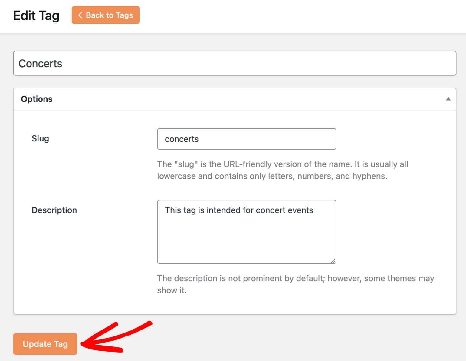 Edit tag form
