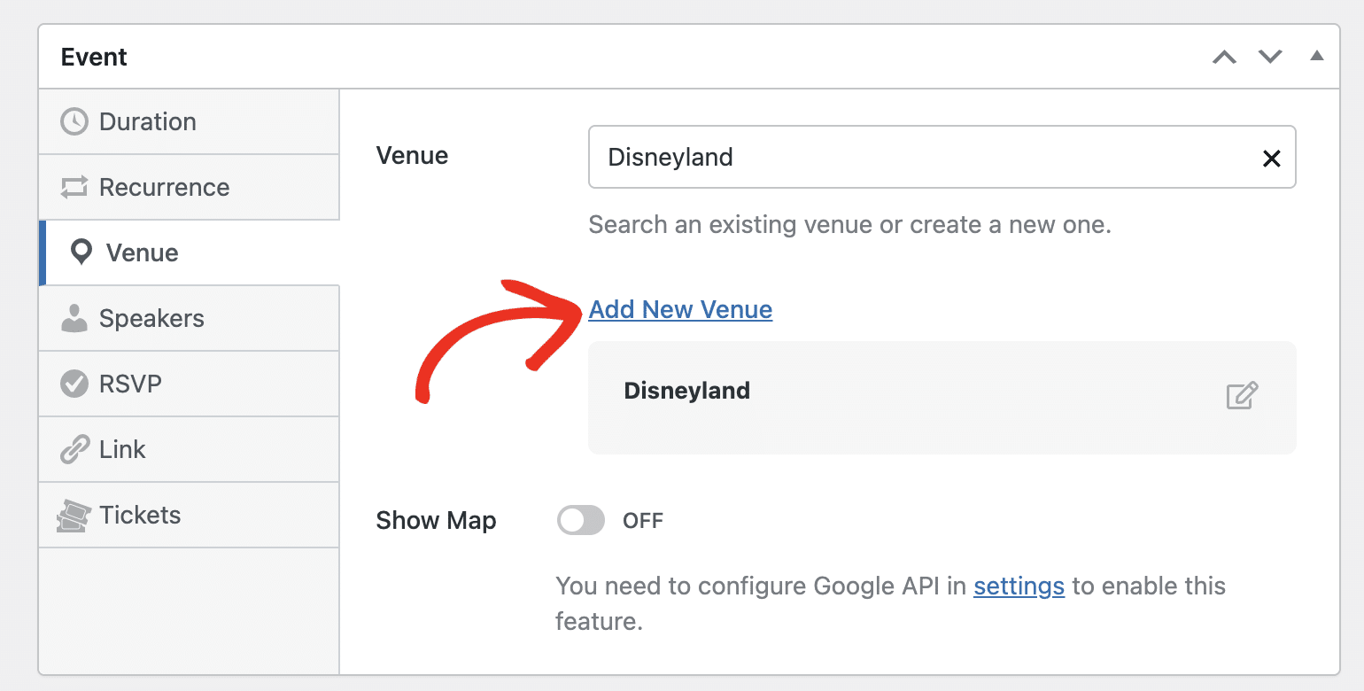 Add new venue from event editor