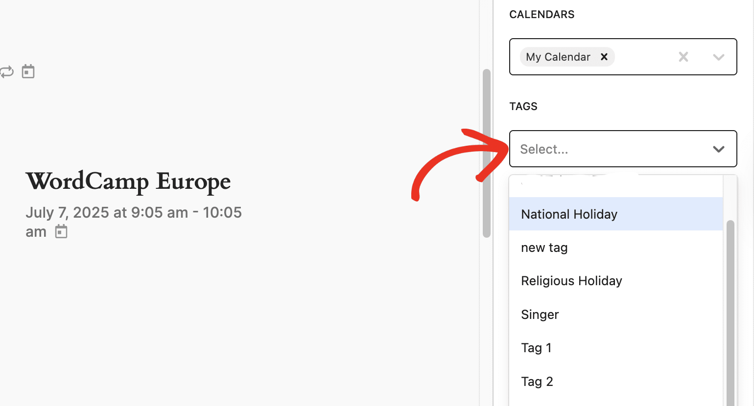 Filter events by tags