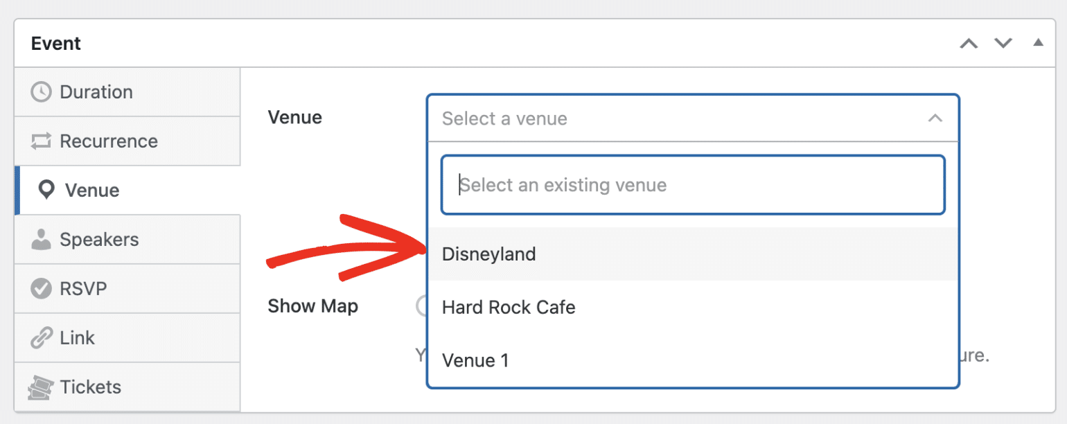 Select venue for event